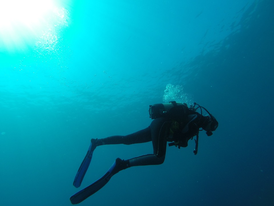 Diver Sea Bubbles Scuba Diving Blue Marin Bottles
