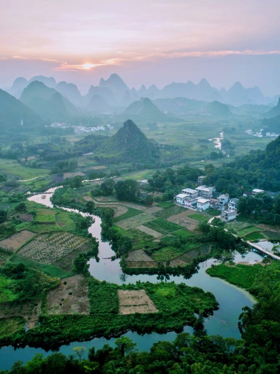 Panoramic view of iconic Guilin hills