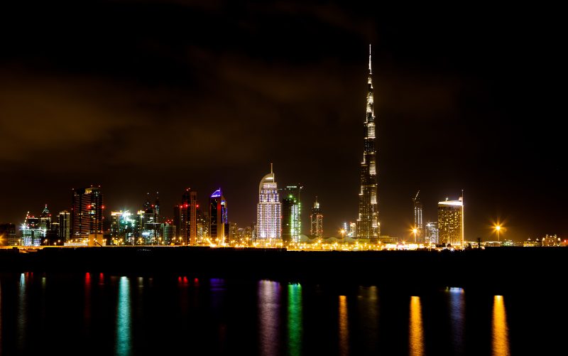 Dubai skyscrapers at night