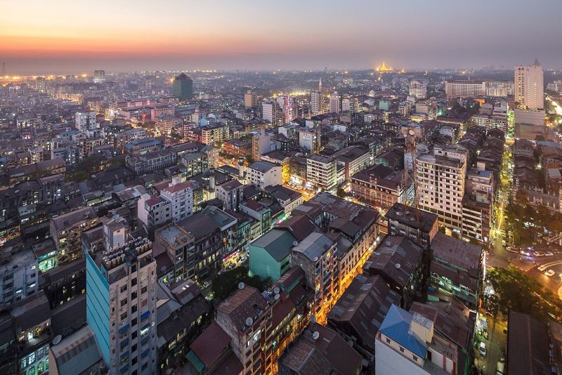 Yangon downtown at night